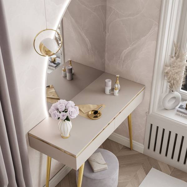 AURORA-SQ Schminktisch Spiegel Linke Beige - Holzwerkstoff - 102 x 79 x 44 cm