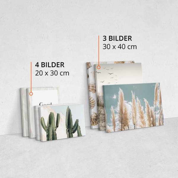 Leinwandbilder Set Strand Pflanzen Zitat Beige - Blau - Grün - Leinen - 110 x 80 x 80 cm