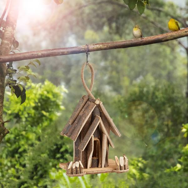 Deko Vogelhaus mit Aufhängung Braun - Holzwerkstoff - 22 x 35 x 14 cm