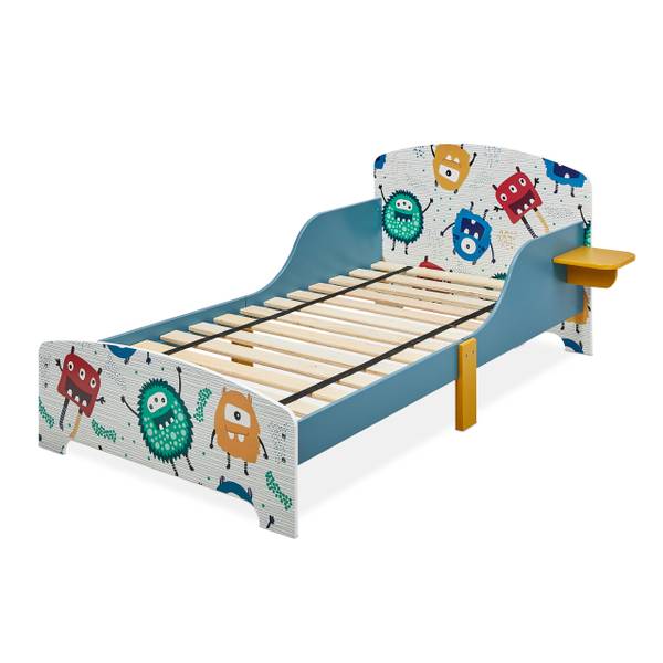 Kinderbett kleine Monster mit Ablage Blau - Rot - Weiß - Holzwerkstoff - Kunststoff - 94 x 60 x 143 cm