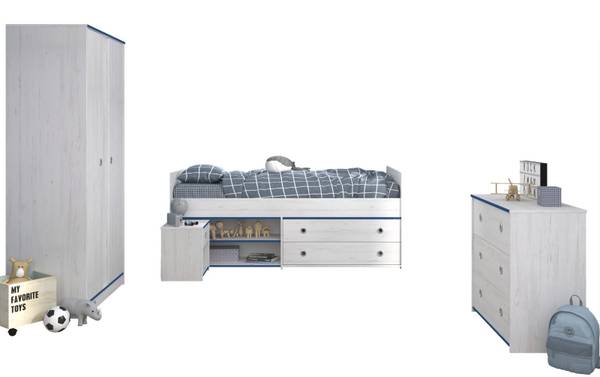 Jugendzimmer Smoozy26 4-teilig Weiß - Holzwerkstoff - 203 x 182 x 95 cm