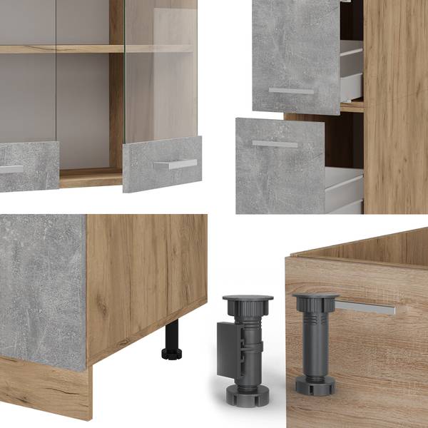 Complete keukeneenheid R-Line 53466 bruin - grijs - chroom - 350 x 82 x 46 cm