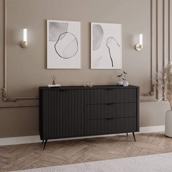 Kommode SCARLETT 1D3S Schwarz - Holzwerkstoff - 138 x 81 x 38 cm