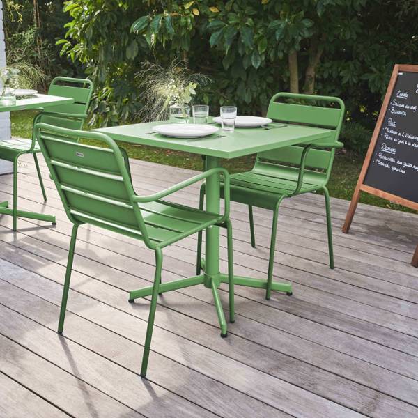 Gartentisch-Set und 2 Sessel Palavas Grün - Metall - 70 x 72 x 70 cm