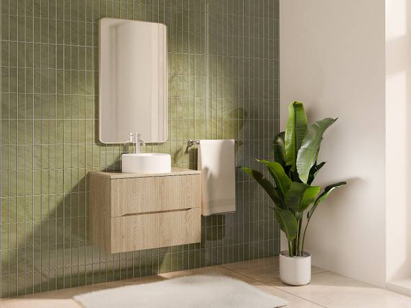 Einzelwaschtisch ORISO Beige - Holz teilmassiv - 46 x 57 x 80 cm