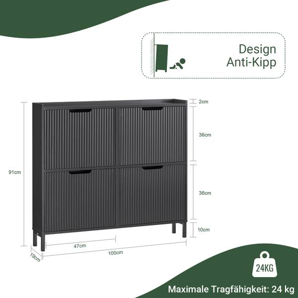 Meuble à chaussures FSR177-L-SCH Noir - 100 x 91 cm