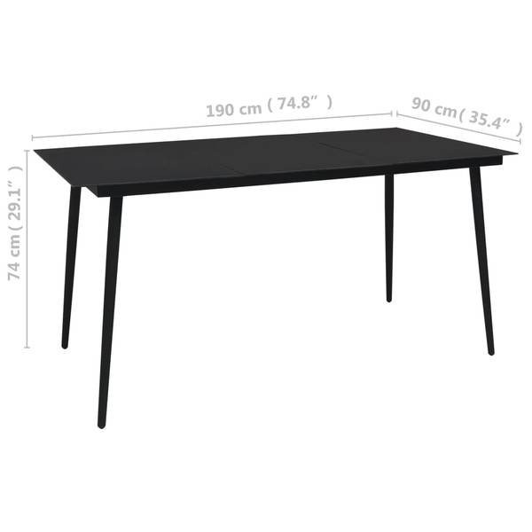 Buiten Eettafel 3004515 zwart - staal - transparant glas - 90 x 74 x 190 cm