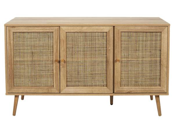 Kommode Tivo Beige - Rattan - Holz teilmassiv - 119 x 11 x 41 cm
