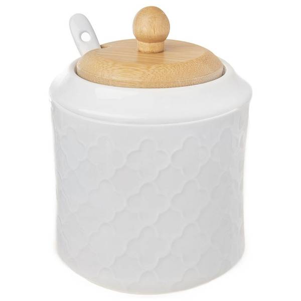 Zuckerdose mit Löffel WHITELINE Weiß - Bambus - Keramik - 9 x 12 x 9 cm