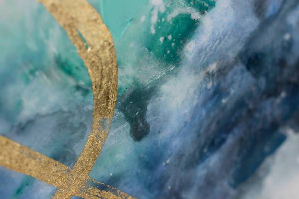 Peinture acrylique Tourbillon Ayden Gris - Turquoise - Coton - 103 x 78 x 5 cm