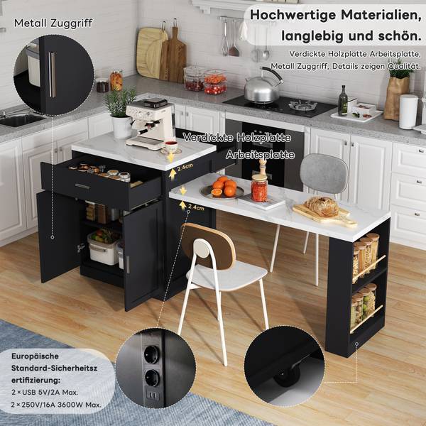 Kücheninsel BB3941 Schwarz - Holzwerkstoff - 55 x 90 x 211 cm