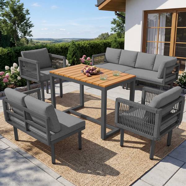 Gartenlounge-Set Gaia Ⅵ（6-tlg） Grau - Holzwerkstoff - Metall - Kunststoff - Textil