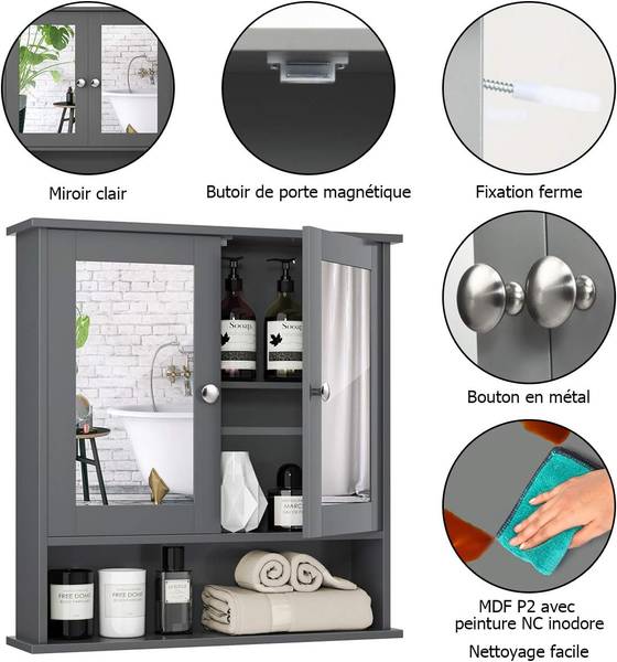 Armoire Murale Salle de Bain BA7910 56 x 58 cm