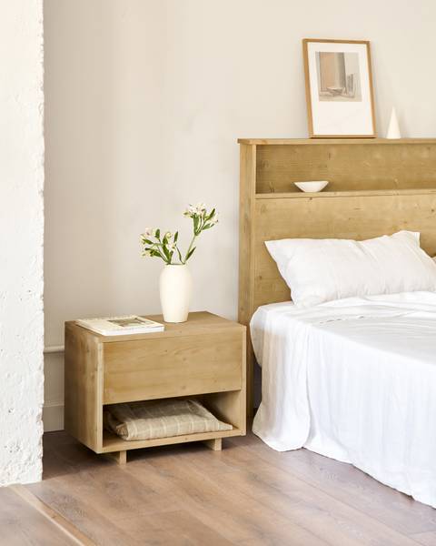 Nachttisch aus massivem Tannenholz beige Holz
