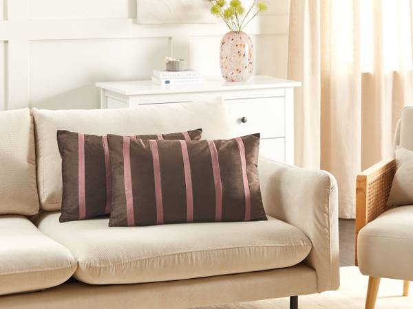 Coussin décoratif CRODYLINE Marron - Rose foncé - Textile - 35 x 15 x 60 cm