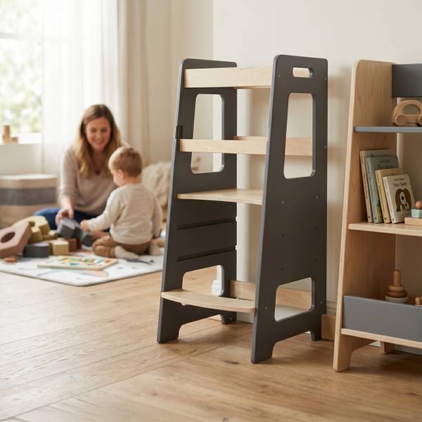 Höhenverstellbarer Lernturm Braun - Grau - Holzwerkstoff - 40 x 90 x 44 cm