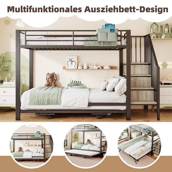 Kinder-Etagenbett K-1611 Schwarz - Metall - 96 x 164 x 255 cm