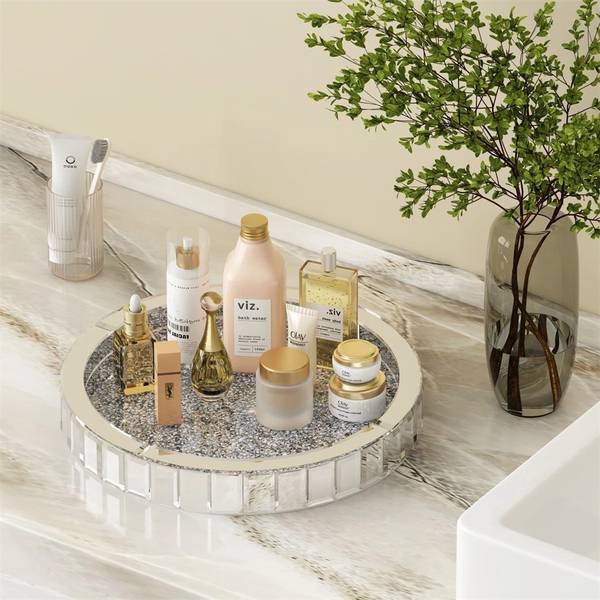 Plateau JJ-ZZ1868 Argenté - Bois manufacturé - Verre - 30 x 5 x 30 cm