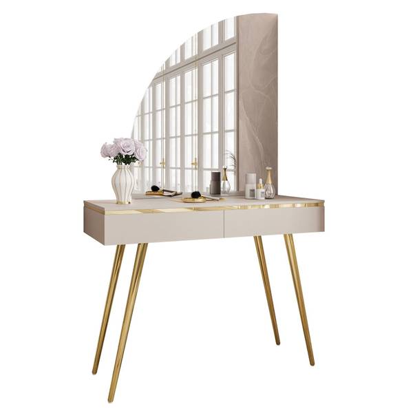 AURORA-SQ Schminktisch Spiegel Linke Beige - Holzwerkstoff - 102 x 79 x 44 cm