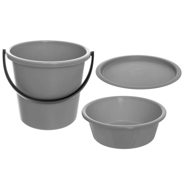 Eimer und Schüssel 3-tlg. Set 721133 Grau - Kunststoff - 31 x 10 x 31 cm