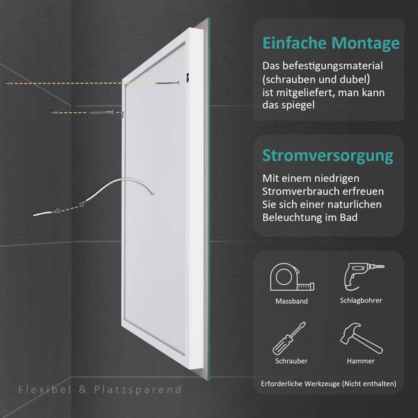 LED Badspiegel LM01B2D Spiegelglas - 5 x 80 x 4 cm