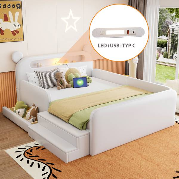 Kinder-Polsterbett Oneiros Ⅰ Weiß - Holzwerkstoff - Metall - Textil - 185 x 99 x 215 cm