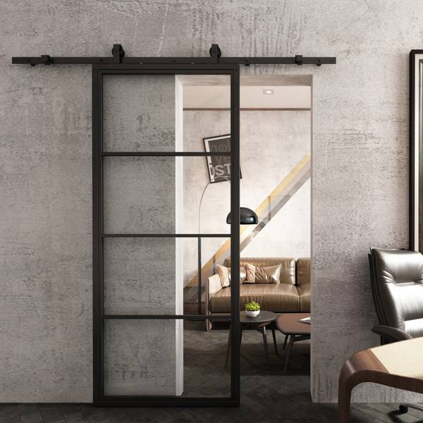 Schuifdeur VOBI zwart - staal - transparant glas - 90 x 210 x 3 cm