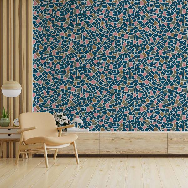 Papier peint panoramique, mozaiques Bleu - Papier - 52 x 1000 x 1000 cm
