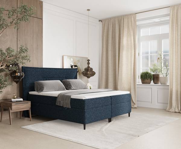 Boxspringbett Koussi I Taschenfederkern Marineblau - Liegefläche Breite: 180 cm