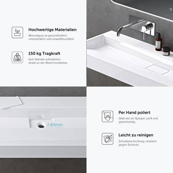 Waschbecken Col19W 800-OA Hochglanz Weiß - 46 x 80 cm