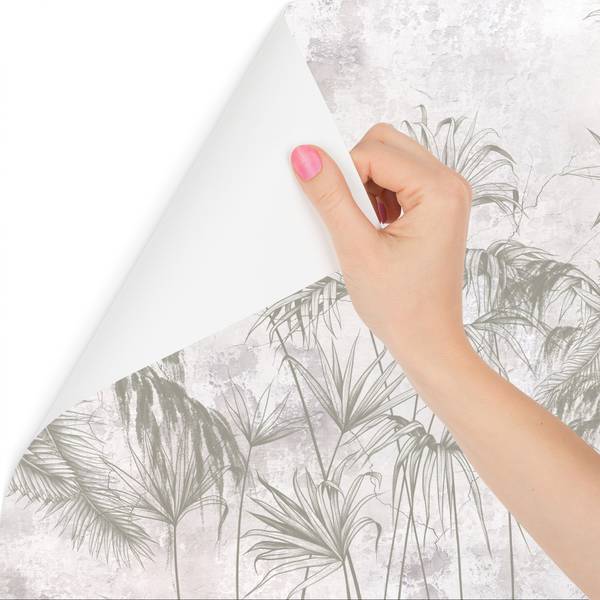 Papier Peint FEUILLES Tropicales Béton Beige - Gris - Polaire - 400 x 280 x 280 cm