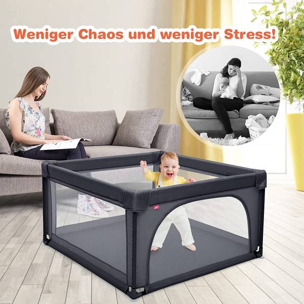 Baby Laufstall Laufgitter Grau - Textil - 120 x 68 x 120 cm