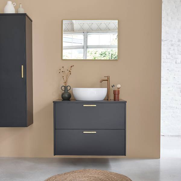 Waschbeckenunterschrank LUNA Schwarz - Massivholz - 80 x 60 x 50 cm