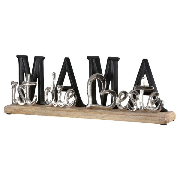 Deko Schriftzug MAMA Braun - Silber - Holzwerkstoff - Metall - 38 x 13 x 6 cm