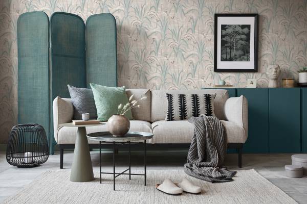 French Affair Florale Tapete Blau - Grau - Petrol