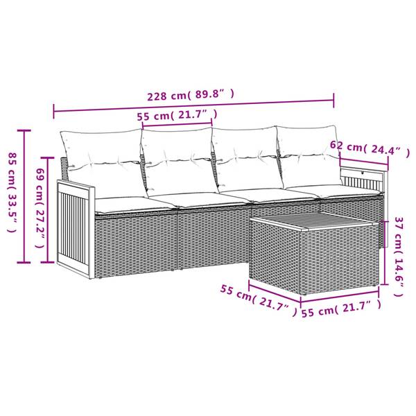 Salon de jardin 3034977-2 lot de 5 Noir