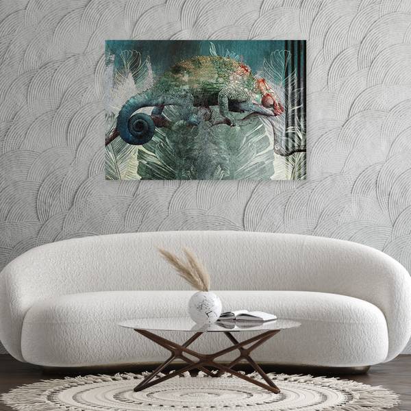Tableau déco caméléon dans la jungle 100 x 70 cm