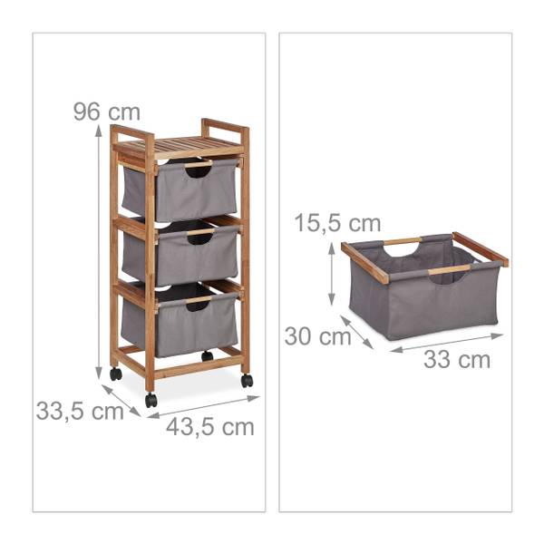 Rangement salle de bain 3 corbeilles Noir - Marron - Gris - Polyester - 44 x 96 x 34 cm
