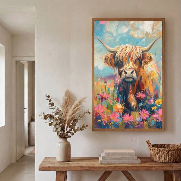 WANDLEUCHTE MIT AKKU Hochlandrind 60 x 90 cm