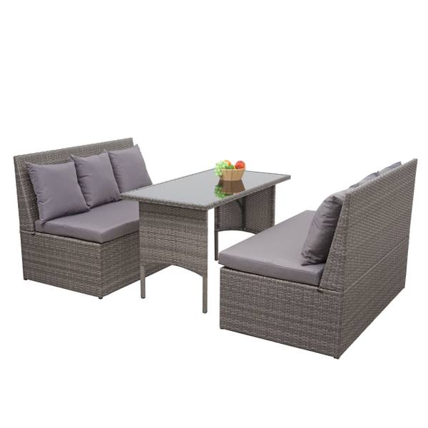Garniture en polyrotin G16 (3 pcs) Gris - Polyester - Acier - Polyéthylène - 119 x 85 x 69 cm