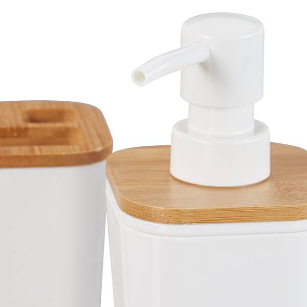 4-teiliges Badaccessoires Set Braun - Weiß - PVC - 7 x 18 x 7 cm