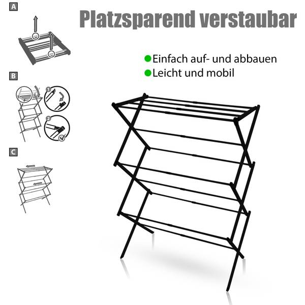Wäscheständer 1000409 Schwarz - Kunststoff - 39 x 101 x 75 cm