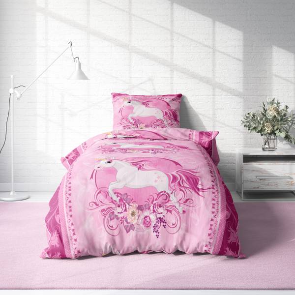 Bettwäsche Einhorn 135 x 200 cm Pink - Microfaser - 135 x 3 x 200 cm