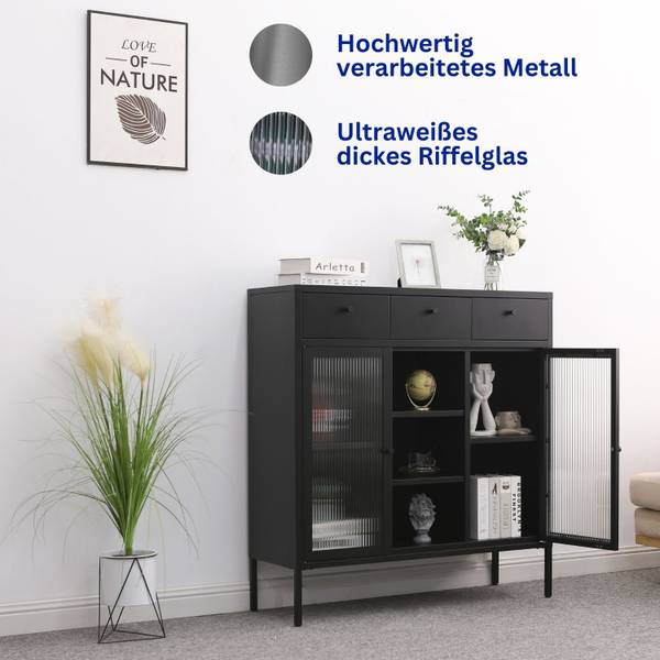 Kommode Paris Schwarz - Metall - 105 x 110 x 35 cm