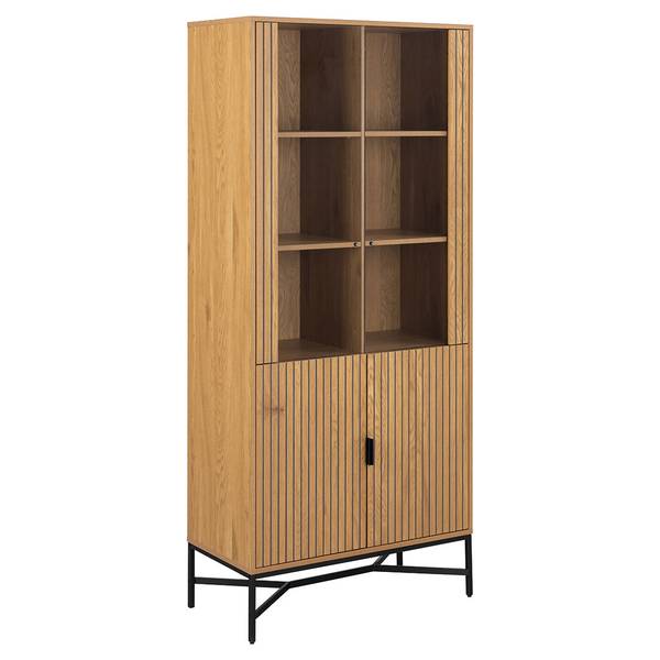 Vitrinekast Jaipur bruin - deels massief hout - 80 x 180 x 40 cm