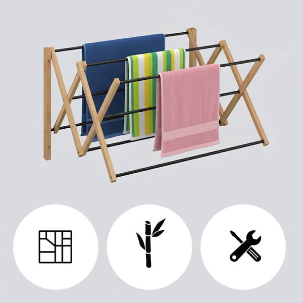 Wanddroogrek uitschuifbaar bamboe zwart - lichtbruin