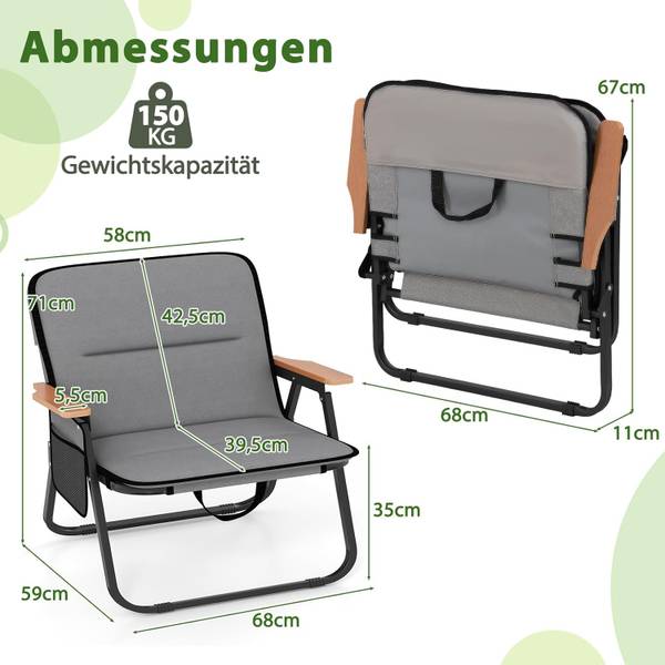 Campingstuhl ZB33126SD-4DE(2er-Set) Grau - Metall - 59 x 71 x 68 cm