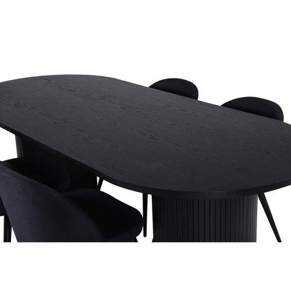 Essgruppe Bianca + Velvet (5-teilig) Schwarz - Samt - 200 x 75 x 90 cm