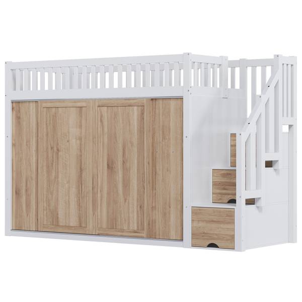 Hochbett  WoodySHEF Ⅰ Weiß - Holzwerkstoff - Massivholz - 95 x 162 x 252 cm