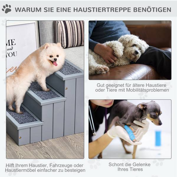Haustiertreppe BB7089 Grau - Massivholz - 15 x 58 x 48 cm